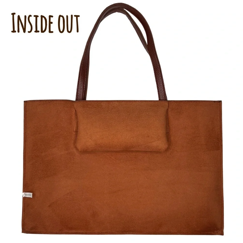 ❌SOLD❌ Vince Camuto Vegan Pebbled Faux Leather Tote Laptop Bag Brown Black - Picture 13 of 17